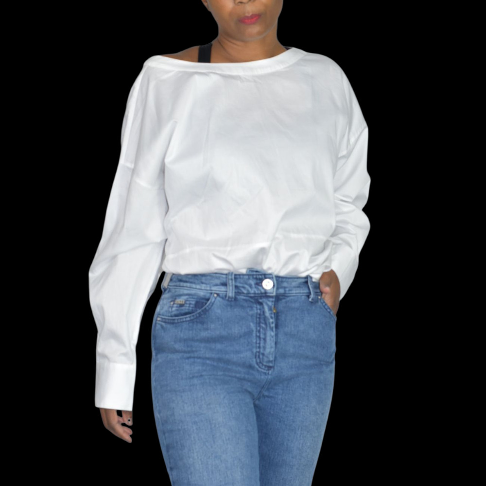 Harshman Anthropologie Cotton Blouse White Shirt Tie Button Back Oversized Small